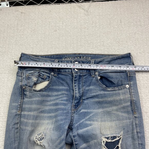 American Eagle Super Stretch Artist Crop Jeans Women’s Sz 12 Distressed Denim - Picture 8 of 13